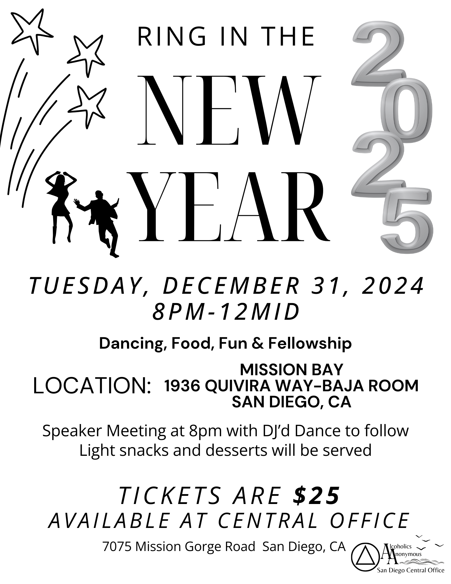 2024 New Year’s Eve Dance Alcoholics Anonymous San Diego